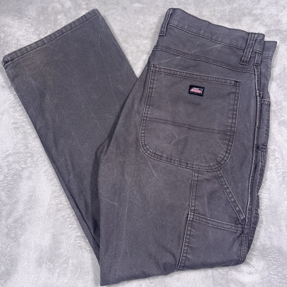Dickies Carpenter Pants Mens 32x30 Gray Duck Canvas Hammer Loop Utility Pockets